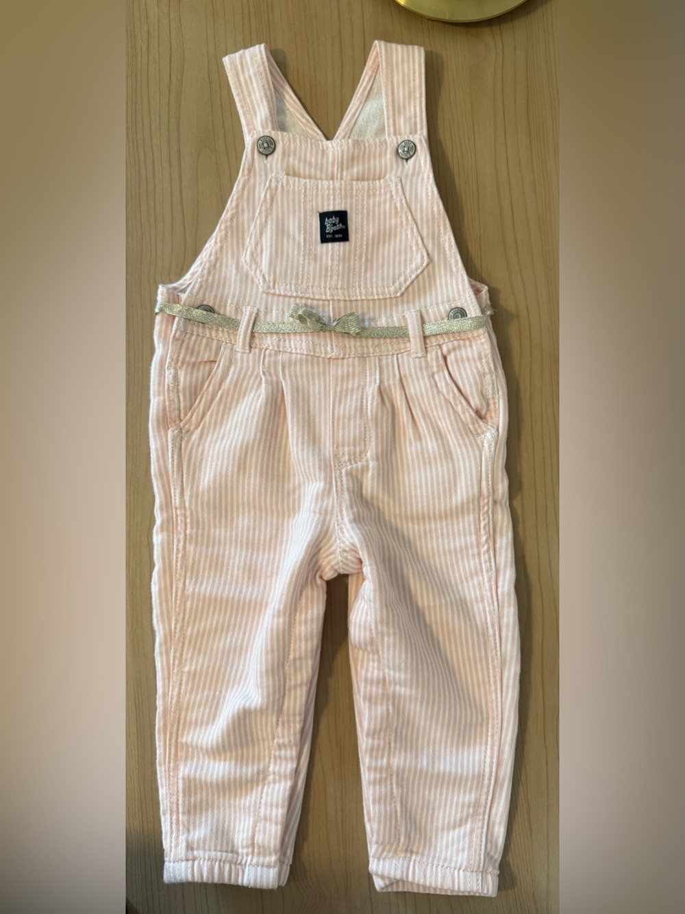 OshKosh B'gosh Pale Pink Striped Girls' Overalls with Metallic Belt